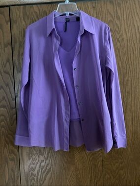 Light Plum Women's Button-Up Blouse with V-Neck Shell
